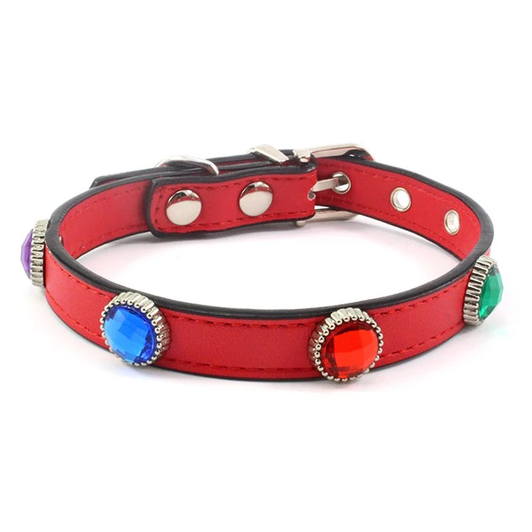 

Colorful Rhinestone Leather Western Dog Collars XS/S/M Size Pet Collar Leashes Solid Color Cat Collar, Many