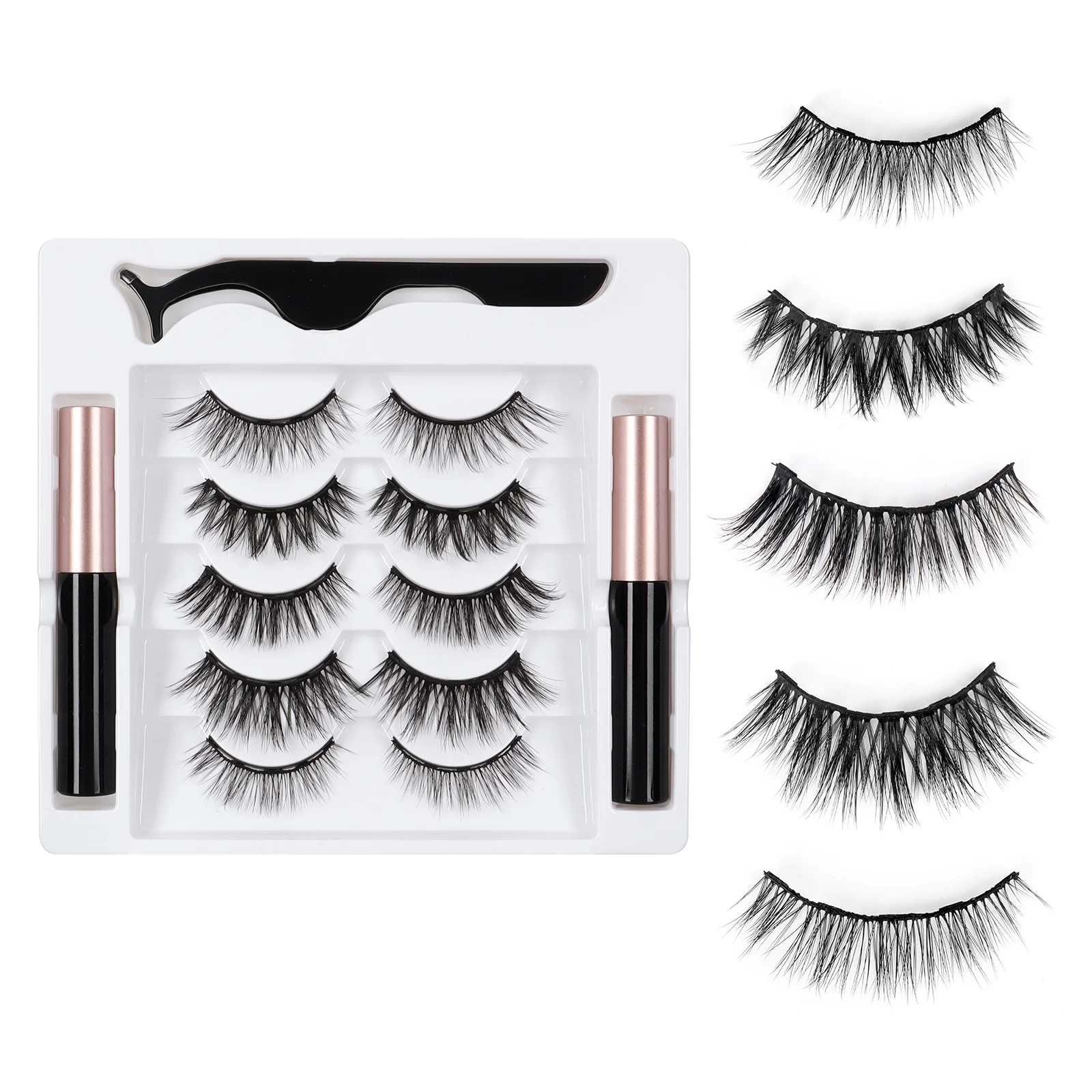 

Most Hot Comfortable Wear Magnetic Eyelashes Kit with Eyeliner Glue Pen Waterproof 5 Pairs Invisible Magnetic Eyelashes Kit