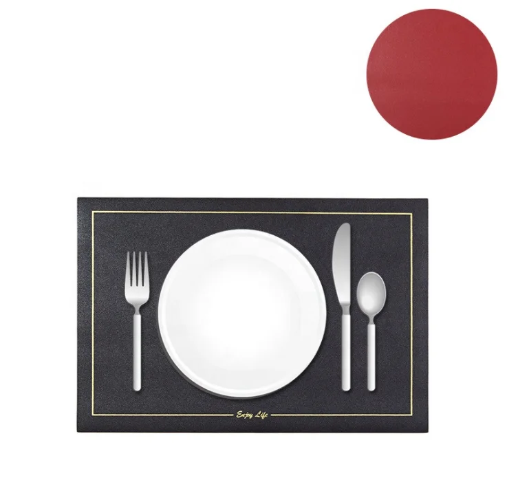 

Faux Leather Placemats Square Pads Table Mats Heat Resistant Non-Slip Washable Place Mats, Black