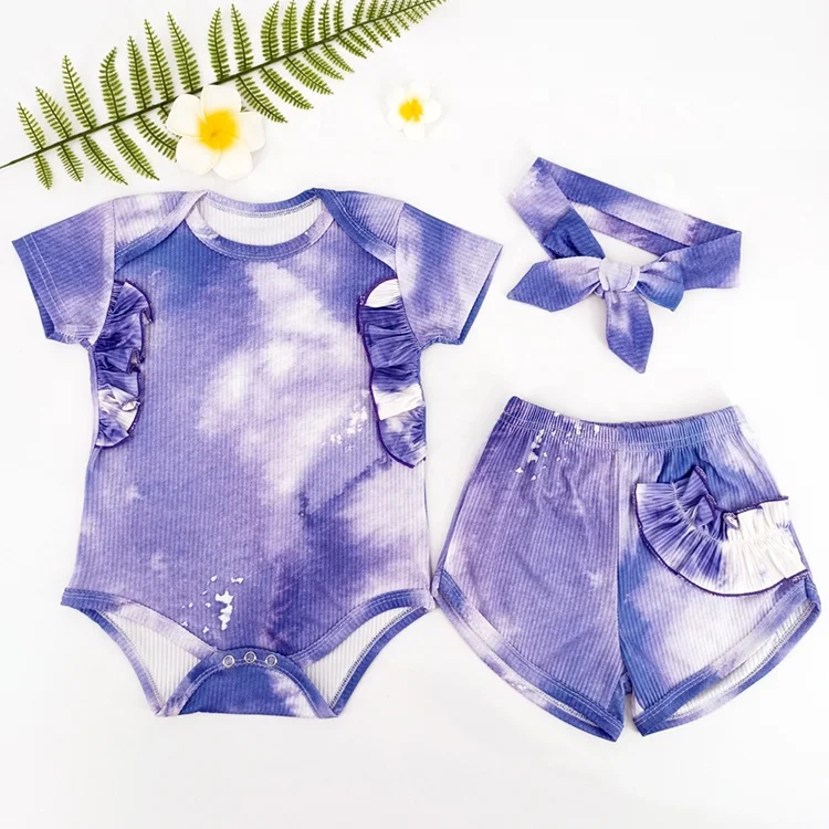 

Explosive new product baby tie-dye three-piece spring and autumn short-sleeved triangle jumpsuit, Multicolor