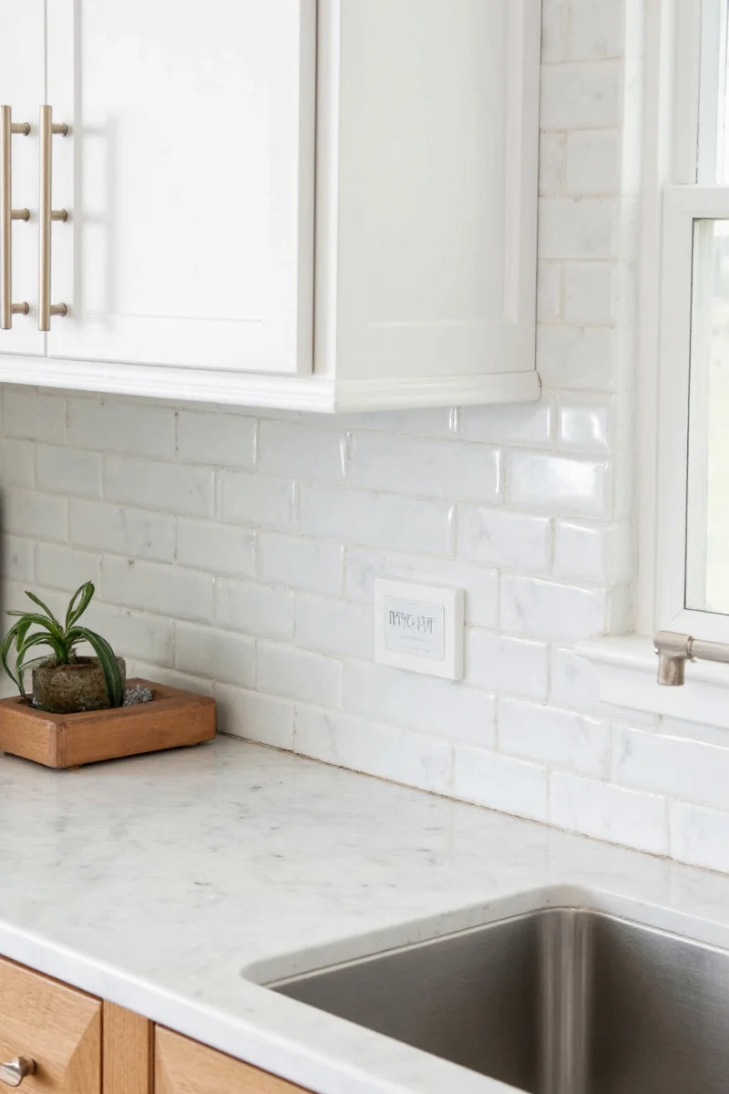 holiday decorations on subway tile