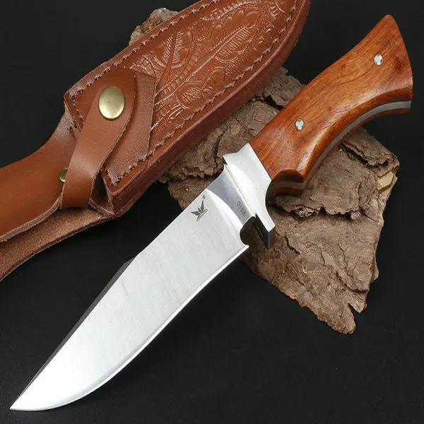 

Wood Handle Fixed Survival Knives VG10 Steel Knife with Cowhide sheath Satin Surface Jungle Tools Dropshipping