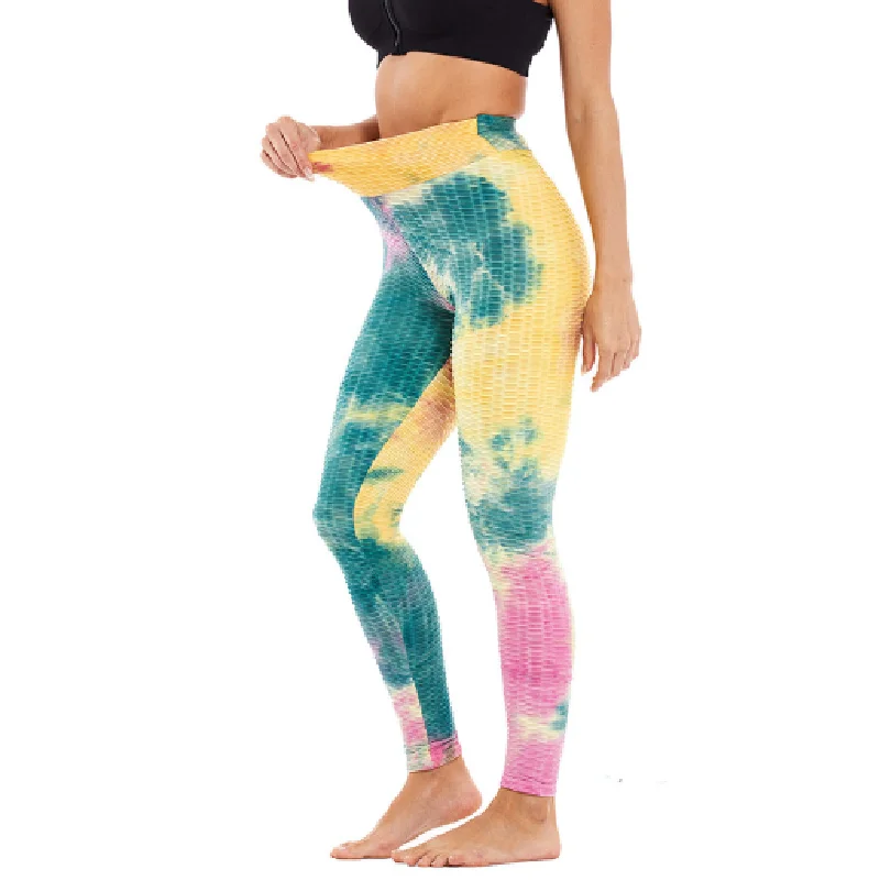 

Wholesale Customize Women's Tie Dye Jacquard Bubble Yoga leggings, As pic show