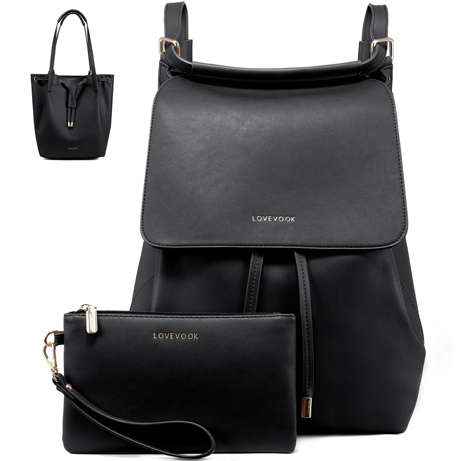 

LOVEVOOK 2pcs/set Fashion Designer Vegan PU Leather Backpack Satchel Bags Convertible Tote Bag Work handbags for women luxury