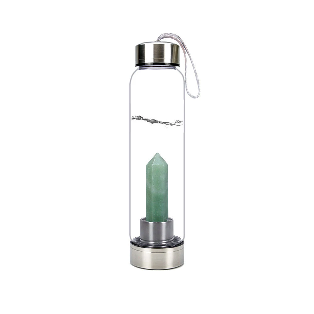 

wholesale botella con cuarzo 550ml drinking glasses mug rhinestone water bottle with crystal inside, Customized