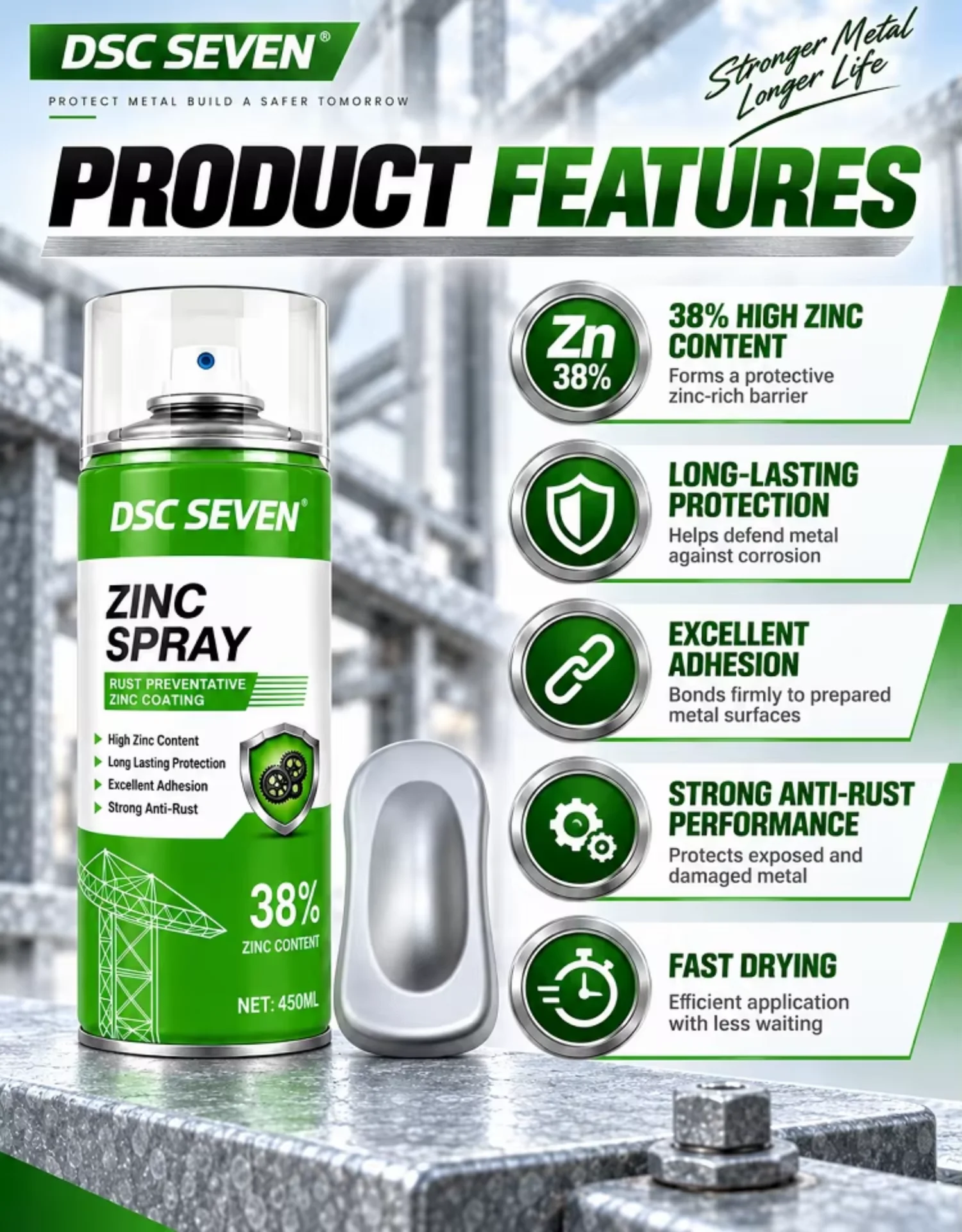 Zinc Rich Acrylic Anti-Rust Spray Paint for Boat Car Body Welded Joint Repair Cold Galvanizing Aerosol Silver Metal Coating