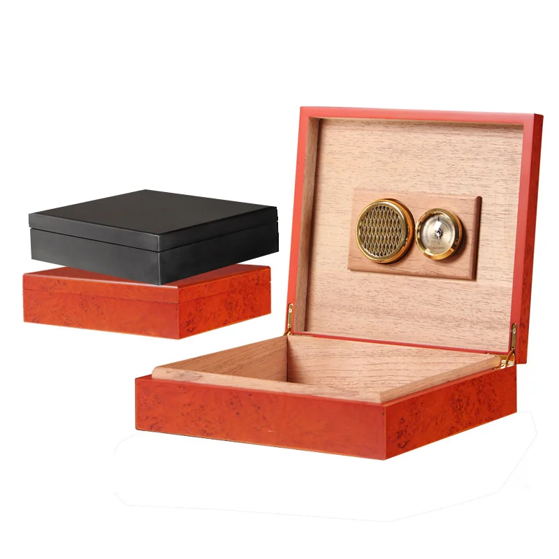 

Cedar cigar box mini portable humidor cigar box creative household cigar storage wood box, Black/red