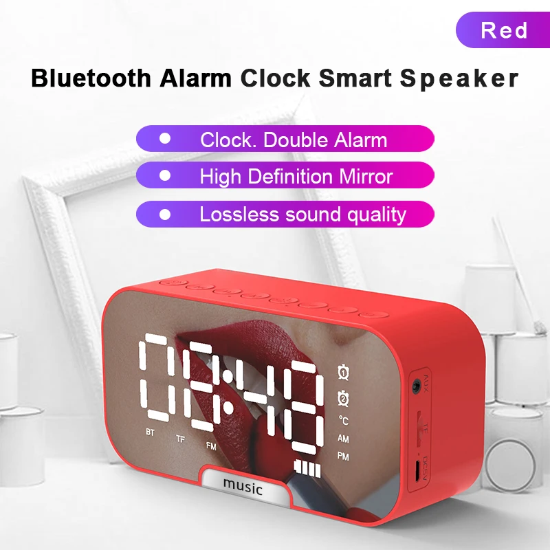 Wireless Speaker LED Mirror Alarm Clock Multi Function Digital Alarm Clock FM Radio Speaker Music Player Alarm Mode - ANKUX.COM