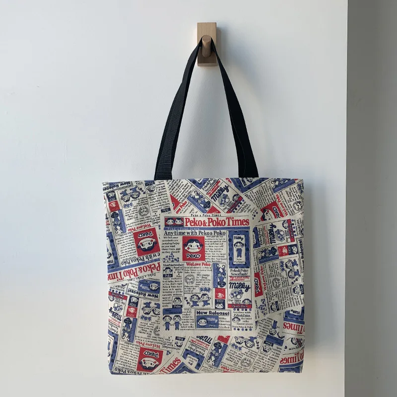 

Woman's Japanese style custom single shoulder bag large capacity tote canvas handbag wholesale, White
