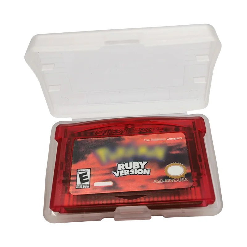 

Retro Classic Game For Pokemon Nintendo GBA GameBoy ADVANCE RUBY Version Card for 32 Bit GBA Game Console, Transparent red