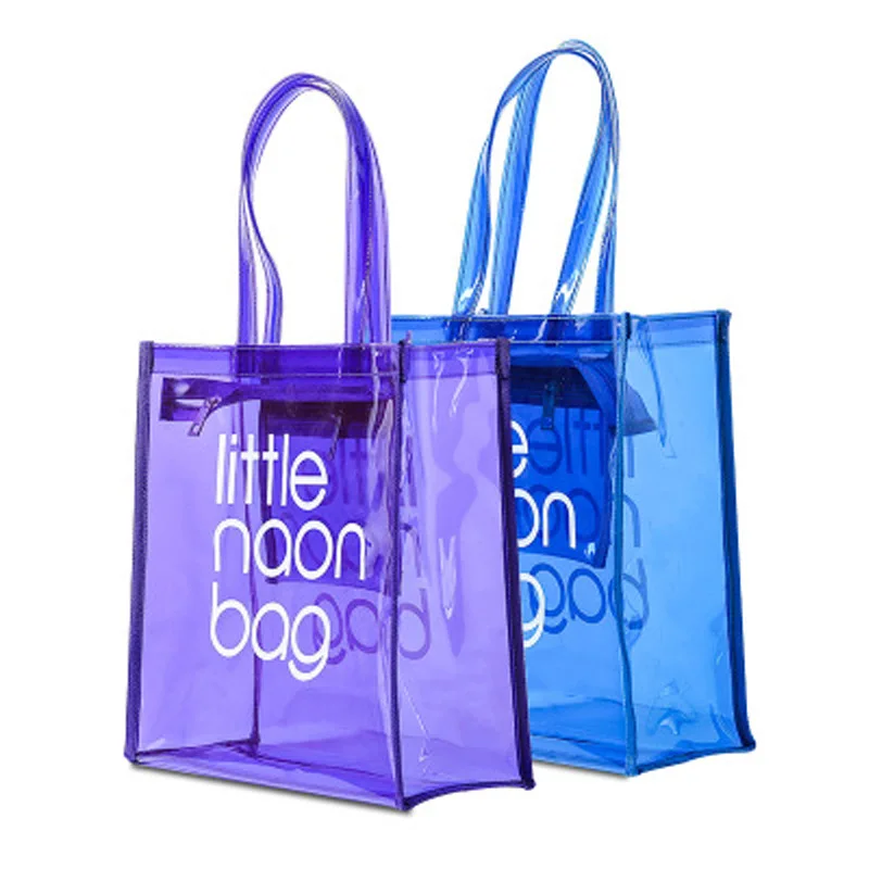 

Candy Color Custom Logo Waterproof Clear Plastic Jelly Summer Beach Bag Ladies Transparent PVC Tote Bag Women's Bag Handbag, Customizable
