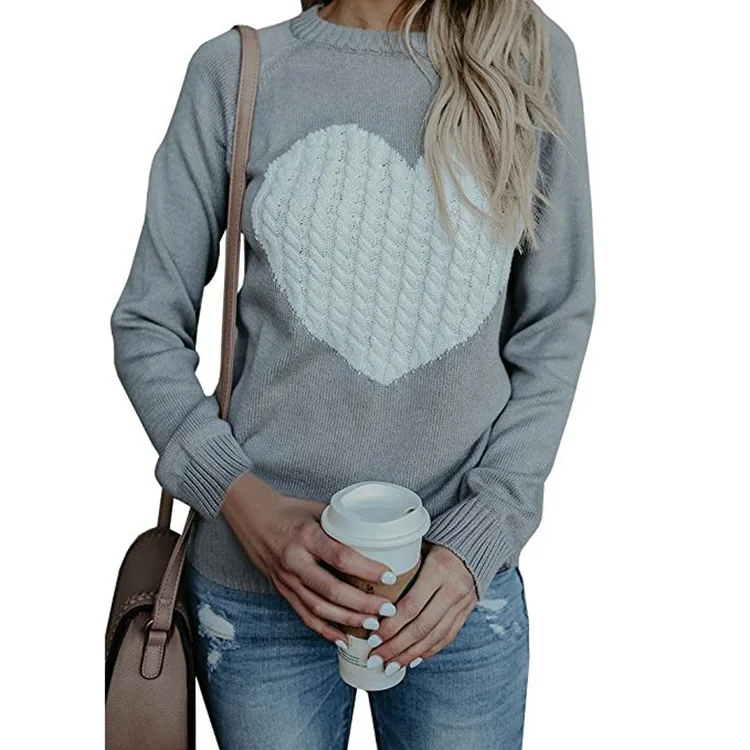 

2021 Stylish Lady Custom Knit Long Sleeve Love Women Oversized Fall Sweaters