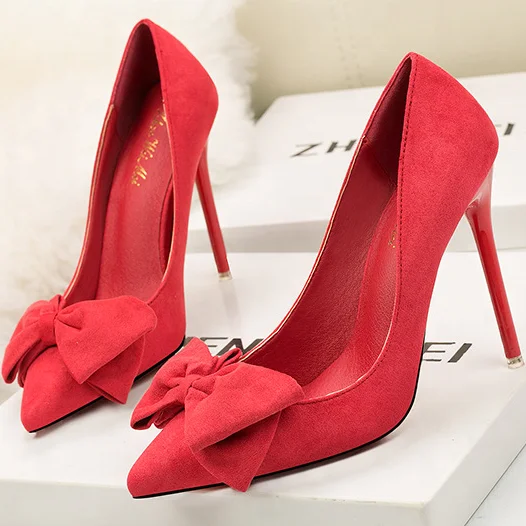 

Ladies Pumps Shoes High Heels 2021 Solid Color with Bowknot Dress Shoes for Women, Picture