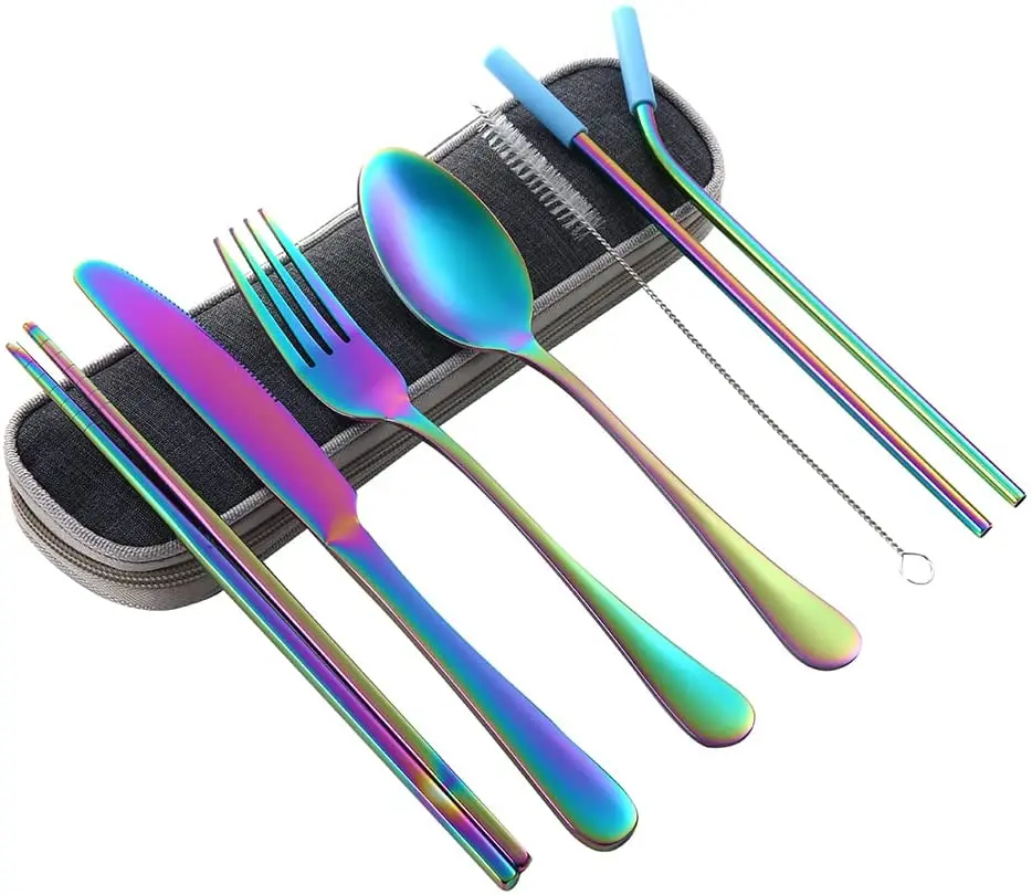 

Support Custom Logo Stainless Steel Travel Cutlery Set with Case and Opener, Colorful