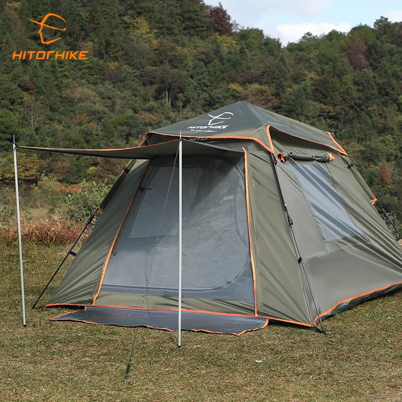 

Hitorhike wholesale quick opening automatic 4-person tent outdoor camping pop up tent, Grey+orange