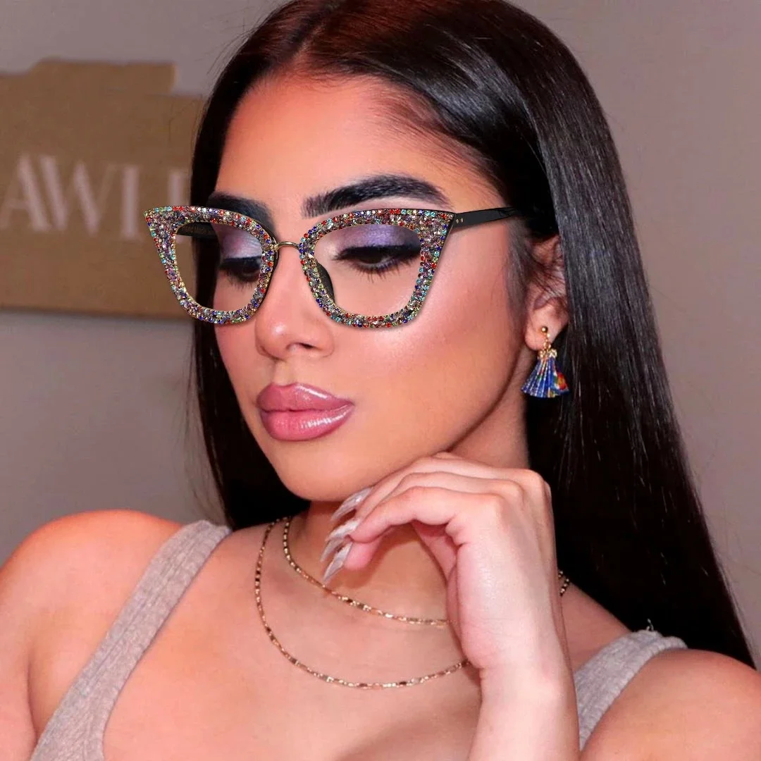 

1724 Fashion Cateye Rhinestone Sun Glasses Oversized Cat Eye Diamond Women Sunglasses, As shown