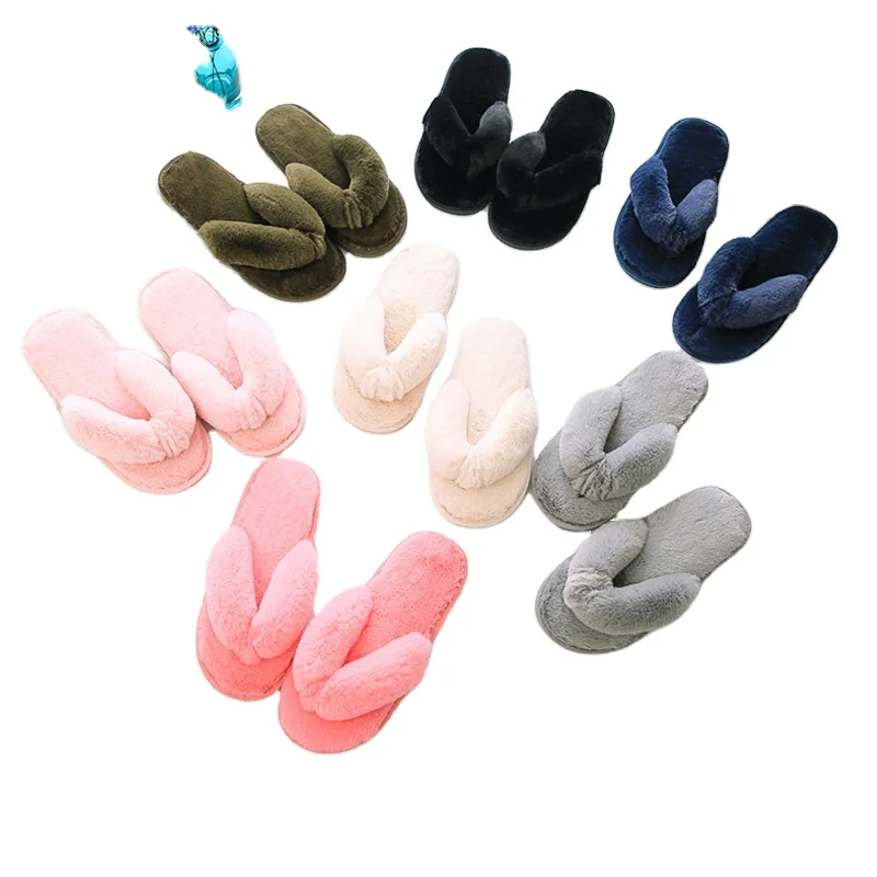 

Fuzzy Comfortable Furry House Slippers Cozy Thongs Slip On Flip Flops Women Faux Fur Winter Women Slipper for ladies, All color available