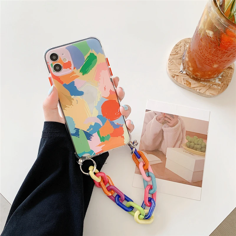 

Graffiti Bracelet Phone Cases for iphone 11 pro max X XS XR 7 8 Plus SE 2020 12 mini Colorful Chain Soft Back Cover