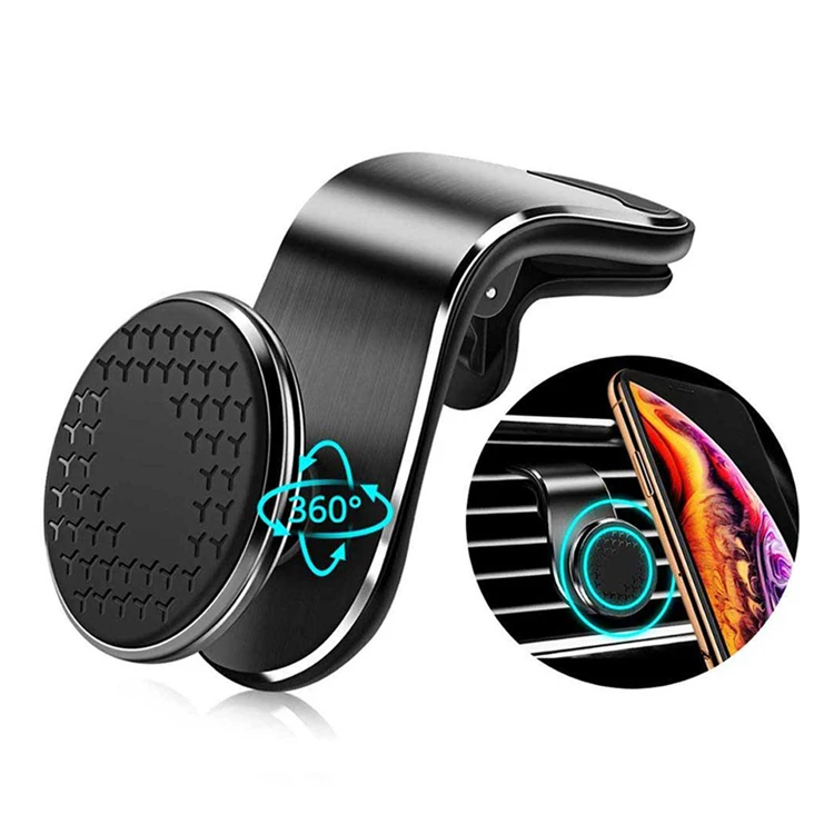 

SWOSMO universal L-shape type Aluminium alloy ABS Silicone 360 degree rotation Air vent Clip Magnetic Car Mount Phone Holder
