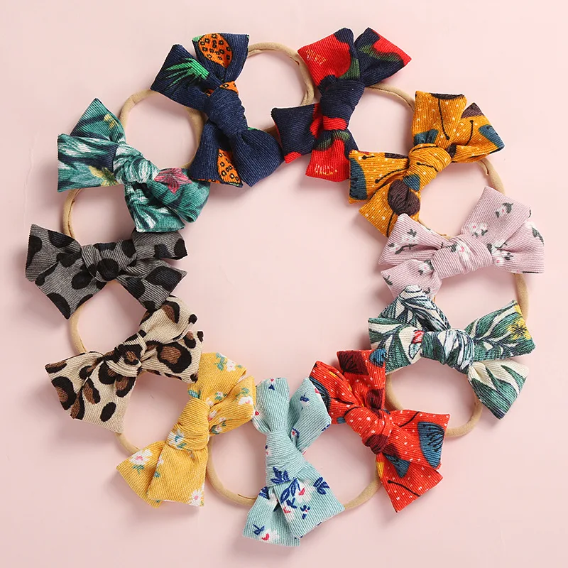 

New Print Baby Bow Headbands Floral Nylon Hair Bands For Kids Winter Hair Accessories Bowknot Kids Headwear, Picture