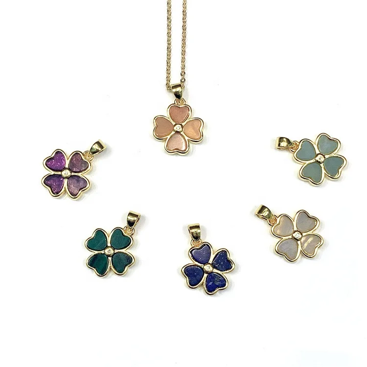

Four Leaf Clovers Necklace Amethyst Jewelry Set Malachite Pendant Lapis Gemstone Necklace, 100% natural color