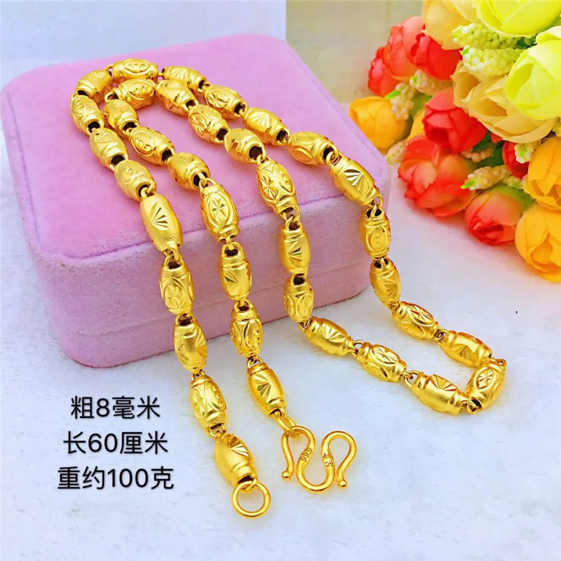 

Vietnam Placer Gold Thick 8N Hollow Carven Design Men's Necklace Exquisite Fashion Atmosphere Alluvial Ornament