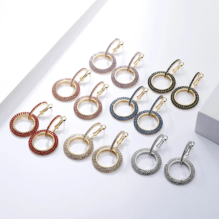 

2021 Fashion Gold Jewelry Plated Elegant Drop Earrings Double Circle Diamond Rhinestone Hoop Earrings Women, Picture