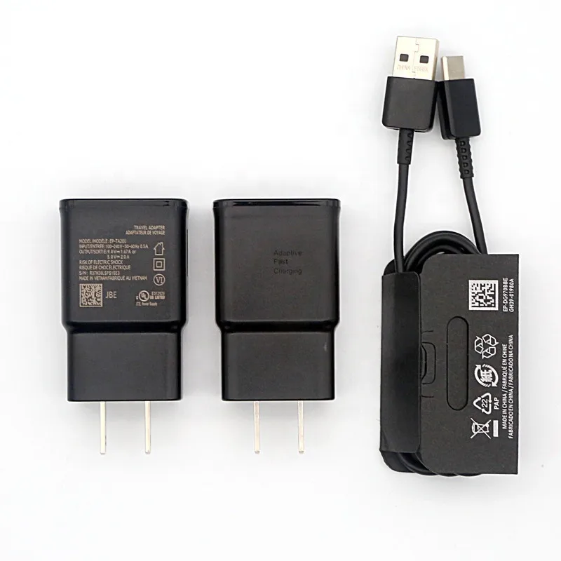 

Hot Selling Original Eu/Us Plug Phone Charger For Samsung S9 S10 Fast Charger With Type-c Usb Cable 2 In 1 Mobile Charger Set