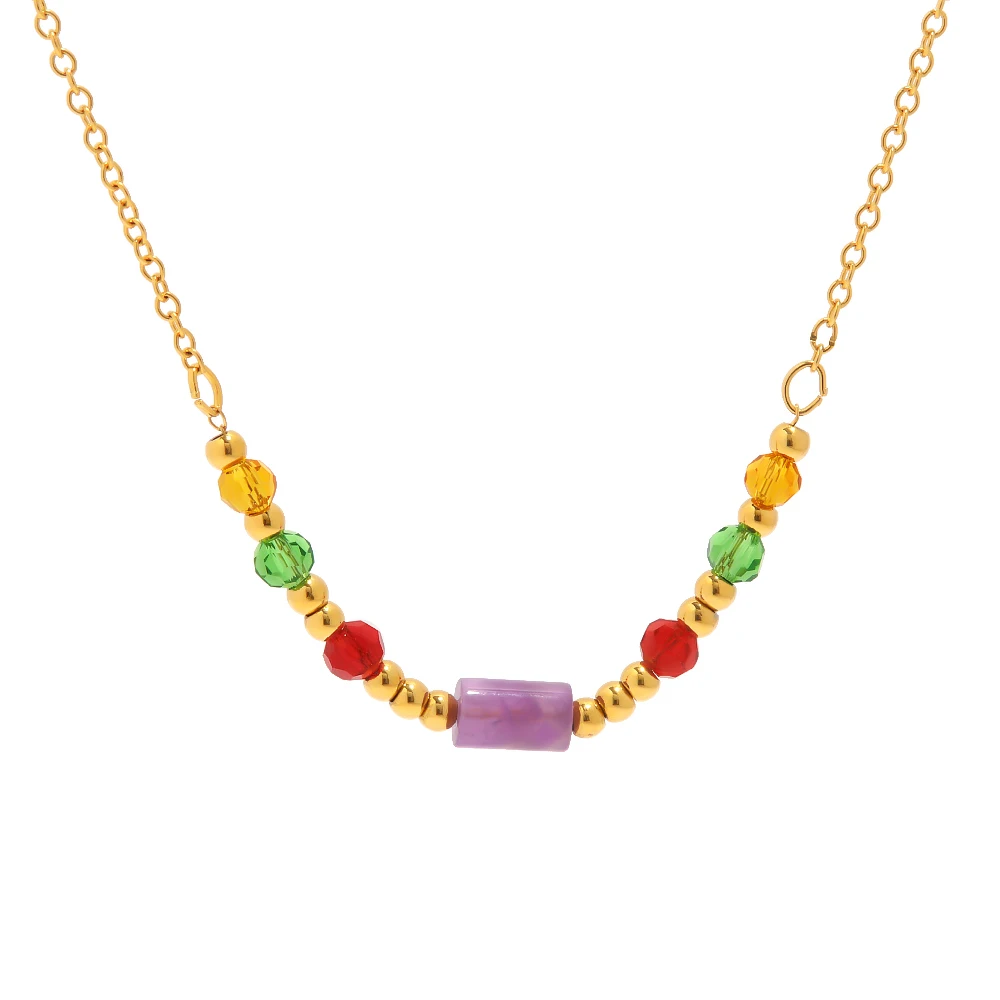 

New Trendy 18k Gold Stainless Steel Jewelry Gift Colorful Natural Stone Choker Necklace for Women