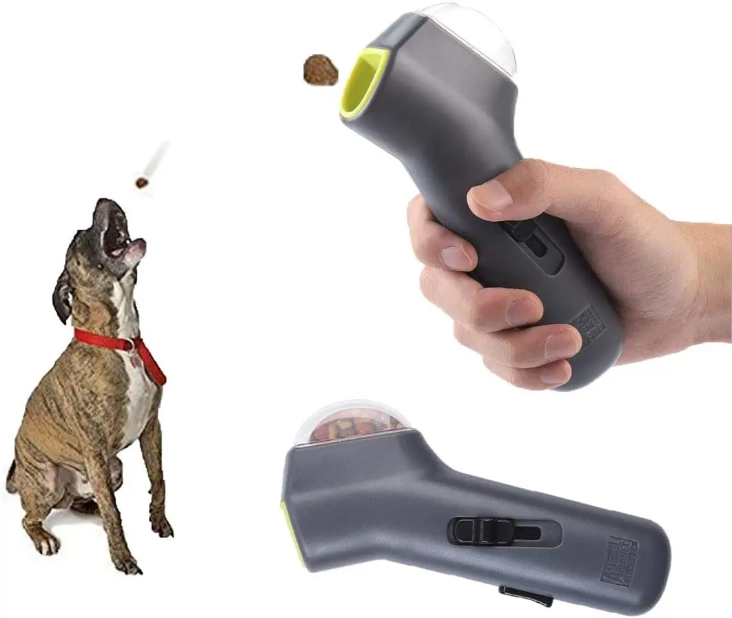 

Interactive Fun Snacks Training Shooter toy Pet Zone Interactive Iq Treat Dog Food dispenser Launcher, Gray / red