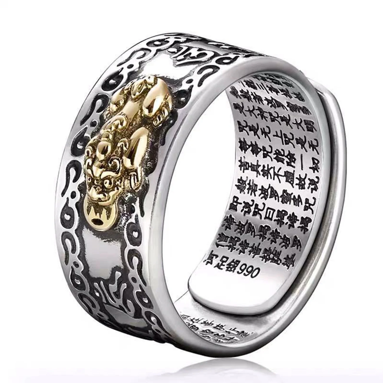 

Pixiu Charms Feng Shui Ring Amulet Wealth Lucky Open Adjustable Ring Buddhist Jewelry Ring BHRP031, As the pictures