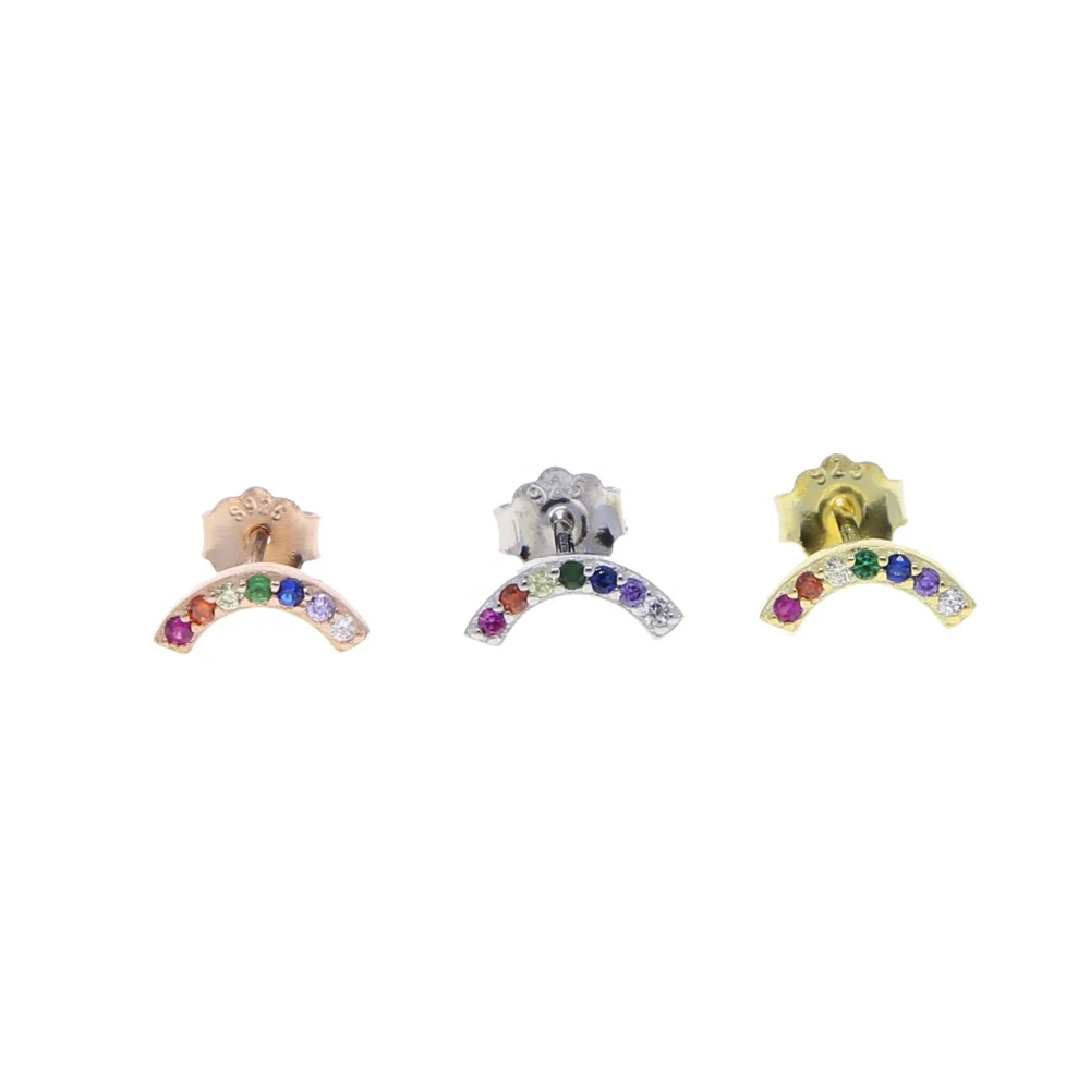 

Fashion 925 sterling silver cz women jewelry rainbow mini stud earring, Picture