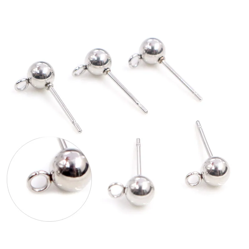 30pcs/lot 3/4/5/6mm 316 Stainless Steel Pin Findings Stud Earring Basic