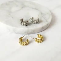 

2 Row Simple Gold Beaded Hoop Earrings C shape Mini Earrings Hoop Semi Circle Beads Minimalist Hoop Earrings for Women