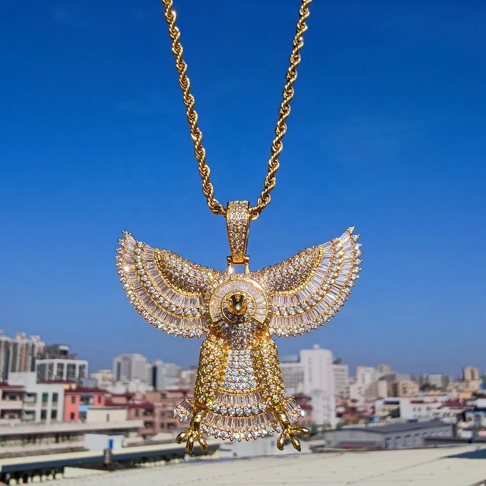 

Hiphop Jewelry Domineering Iced Out Zircon Diamond Eagle Pendant Necklace Charm Hawk Necklace, Silver/gold
