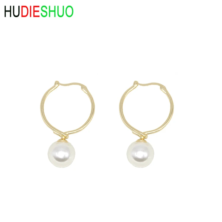 Hot Sale Gold Plating With Pearl Hoop Korean Earrings For Women