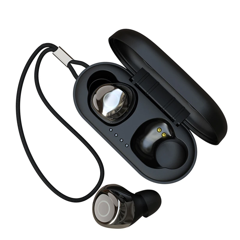 

DEVIA waterproof true tws wireless earbuds with charging case type c charge two earphone hands free touch control i12 i7 i9 i11, Black