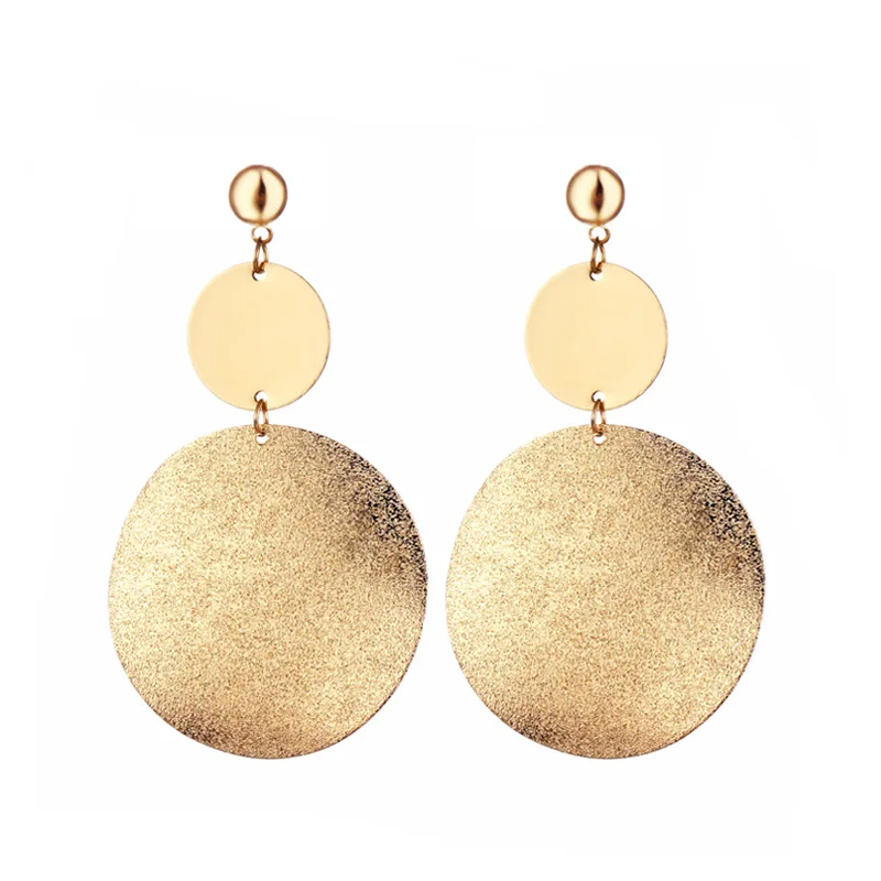 

JUHU New gold silver frosted circular alloy ear buckle simple and small earrings classic metal alloy jewelry for women