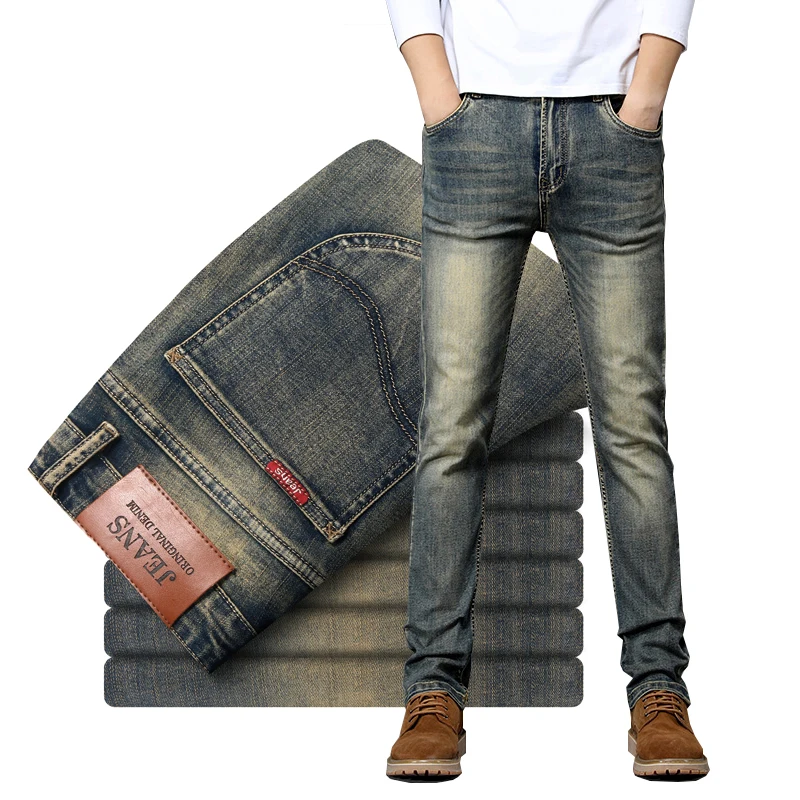 

2021 new Jeans Regular Straight Denim Jeans for male Trousers Classic ripped Casual Pants Elastic High Quality Brand jeans men, Picture color