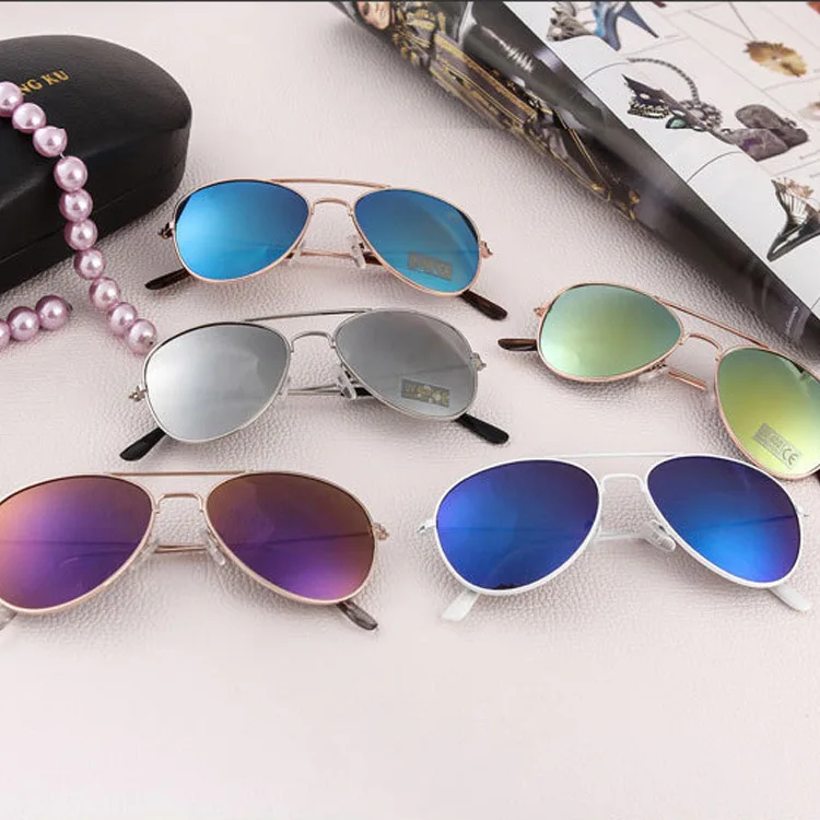 

D8004 Children Colorful Party New Trendy Brand Designer Mirrored Eyeglasses Large square fashion Retro metal Frame Sunglasses, 27 colors