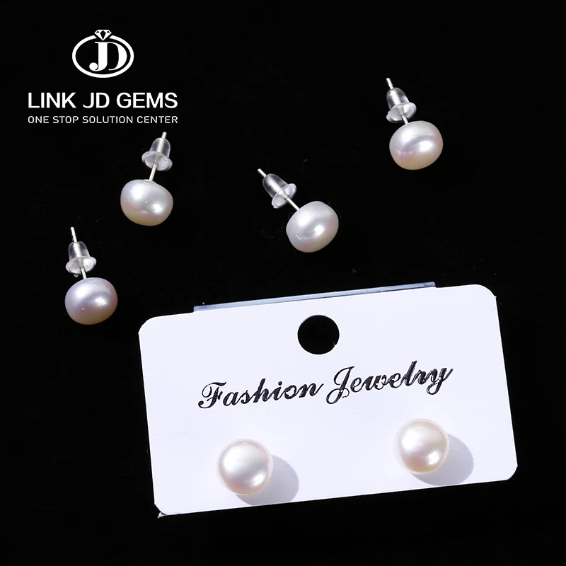 

JD Natural Freshwater Pearl Stud Earrings Real 925 Sterling Sliver Earring Cultured White Pearl for Women Earring Jewelry