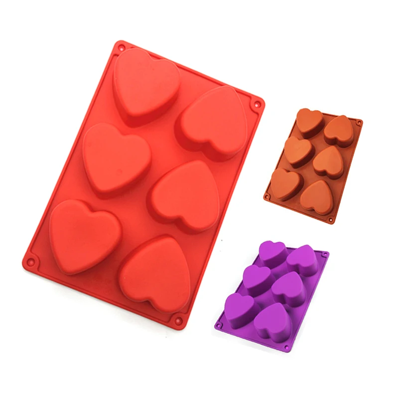 

6 Cavity Food Grade Handmade Soap Jelly Pudding Mould Silicone Love Heart Shape Chocolate Cake Mold