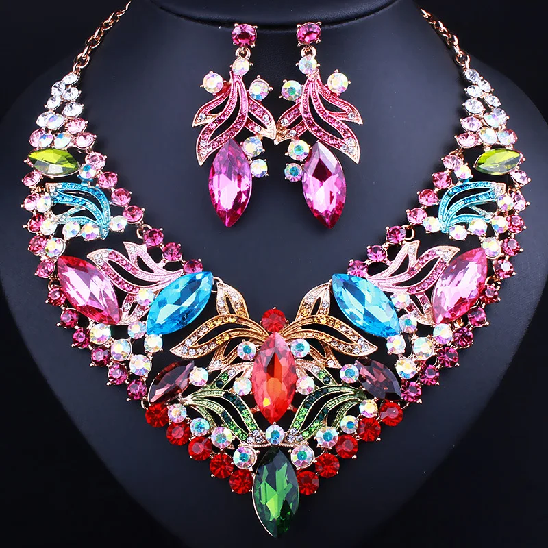 

2020 African Wedding Jewelry Sets Crystal Bridal Necklace and Earrings