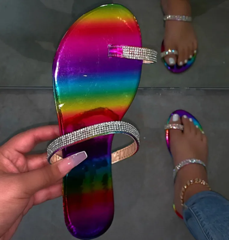 

Rainbow Multi Color 2020 Factory Fashion Trendy Ladies Sandals Hot Sale Women Flip Flop Sandals Pour Femme