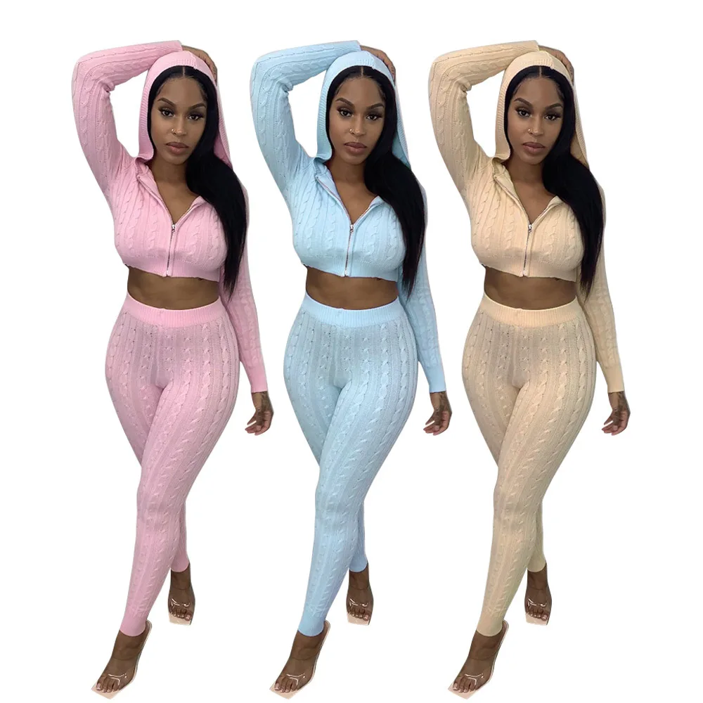 

EB-20082513 Women Girls Sweaters Knitted Sets Crop Tops Coats Custom Hoodies Fleece Jackets Joggers 2 Piece Pant Sets For Women