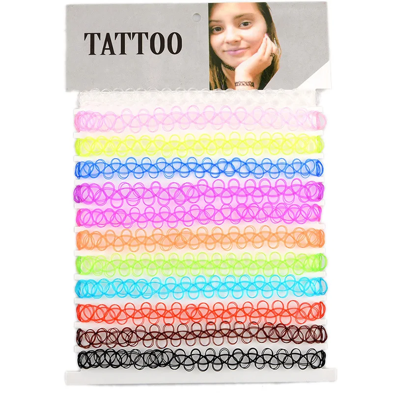 

2020 Fashion Korean 12pcs/set Simple Colorful Fishing Line Macrame Choker Necklace Bracelet for Cute Girls, Picture color