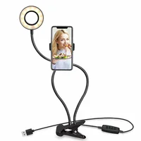 

2 in 1 cell phone stand selfie ring light desk lamp with flexible mobile clip holder for live stream