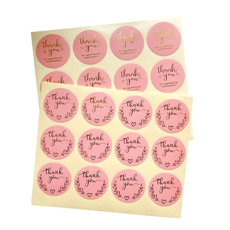 

120pcs Pink Gold Foil Circle Thank You Sticker Labels For Xmas Gift Cards Business Package Sealing Stickers