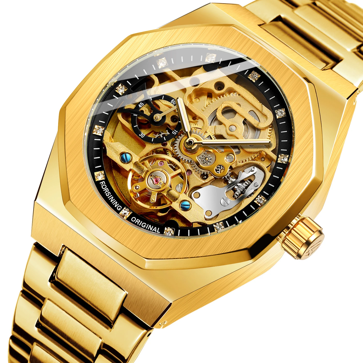 

2022relogio forsining montrepourhomme Gold Luxury Mens Custom Logo Automatic Skeleton double tourbillon mechanical watch for Men