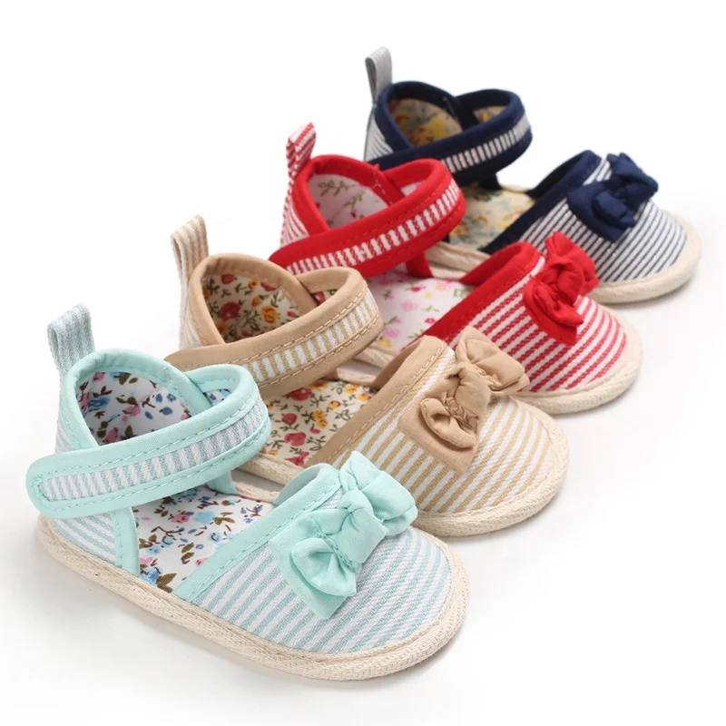 

Summer Sandals Girl Sandals Cute Strip Bow-tie Canvas Light Wight Non-slip Soft Sole Casual Baby Shoes Infant Sandals